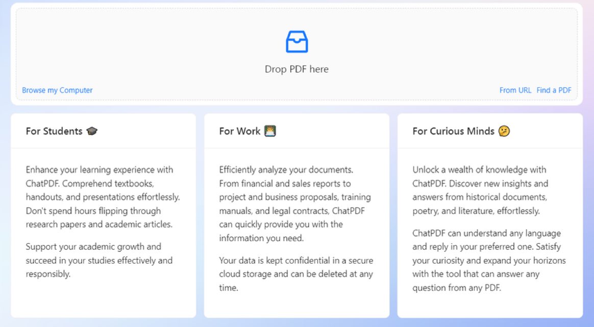🔥 موقع للتحدث مع ملفات pdf .. يعمل بالذكاء الاصطناعي

📁 ترفع له أي ملف pdf وسيقوم الموقع
- تلخيص الملفات الطويلة
- تلخيص الملف لأسئلة

😍 يمكنك طرح أي سؤال وسيقدم لك الإجابة بشكل مختصر حسب المعلومات المذكورة في ملف الـ pdf

✅ يدعم العربية

🔗 الموقع :
ـ bit.ly/pdf_ai
