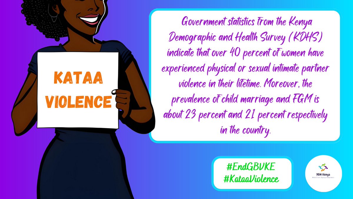 YEMKenya's tweet photo. @CREAWKenya @MenEngageKenya @YWANKenya @PlanKenya @ActivistaGsa @stadakenya @WomankindKenya @coahkenya @GBVcommittee @Drenowawah Subjecting women &amp; girls to Gender Based Violence is a gross violation of their fundamental human right, which has far reaching consequences on their physical, psychological and emotional well-being.

#StopGBVKE 
#KataaViolence https://t.co/bymIGpZcHQ