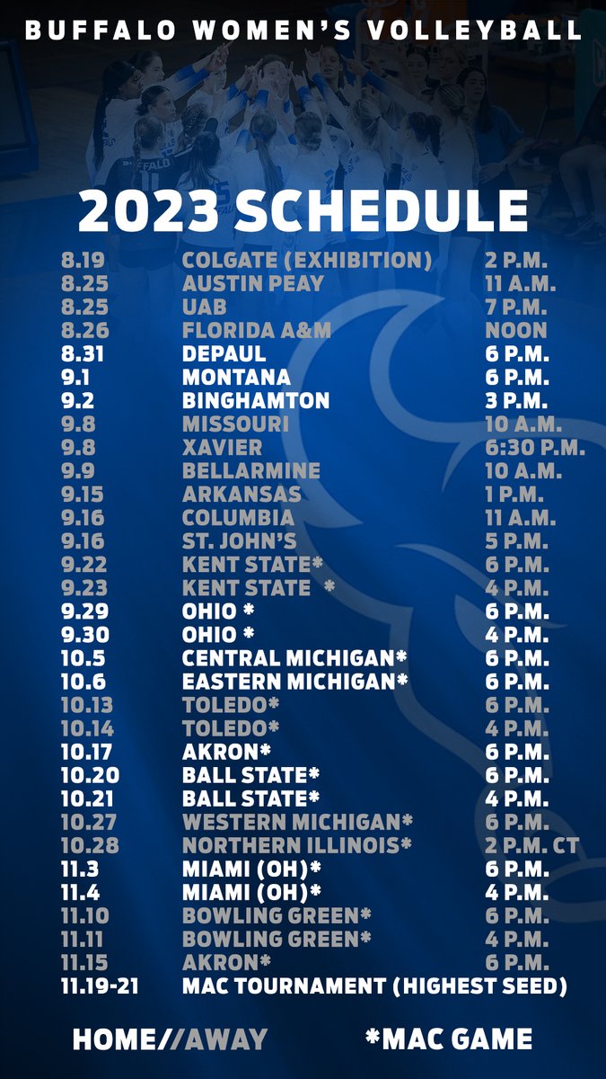 Our 2023 schedule is out!🤩 It’s just 61 days until the Bulls hit the court in August !🤘🏼

#universityatbuffalo #UBhornsUP #ubvb