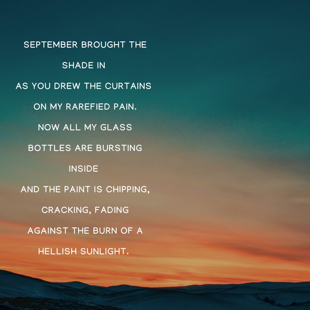 “September” 

#writing #amwriting #poetry #writerslife #writerslift #WritingCommunity #poetrytwitter #poetry #poetrylovers #poetrycommunity #PoemADay #writinglife #writingtips #WritingtobeRead #writer #writercommunity #writersassemble #Writer