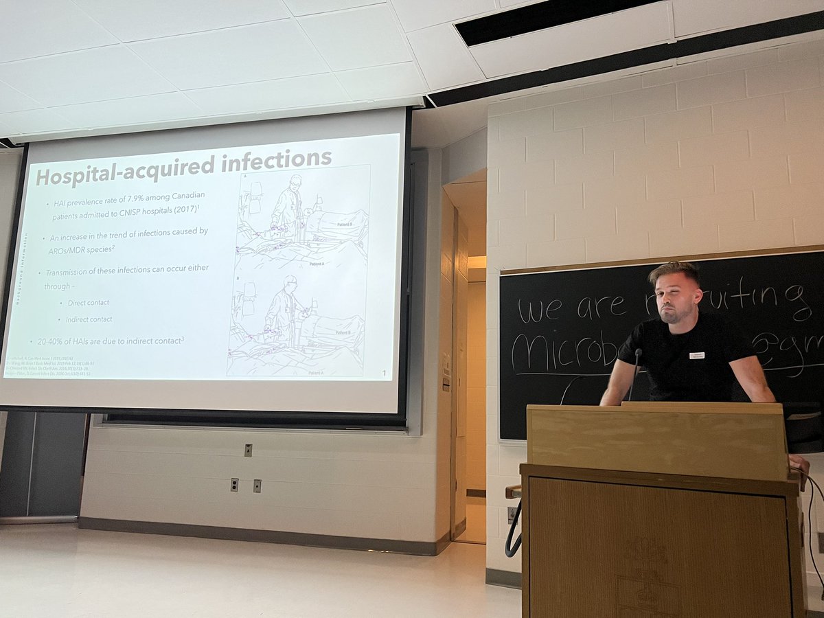 Up next, <a href="/hattonlab/">Ben Hatton</a> PhD student Desmond van den Berg brings us a talk about antimicrobial surface design to reduce fomite contamination and transmission, an important source of hospital-acquired infections. 

#IDMicro2023