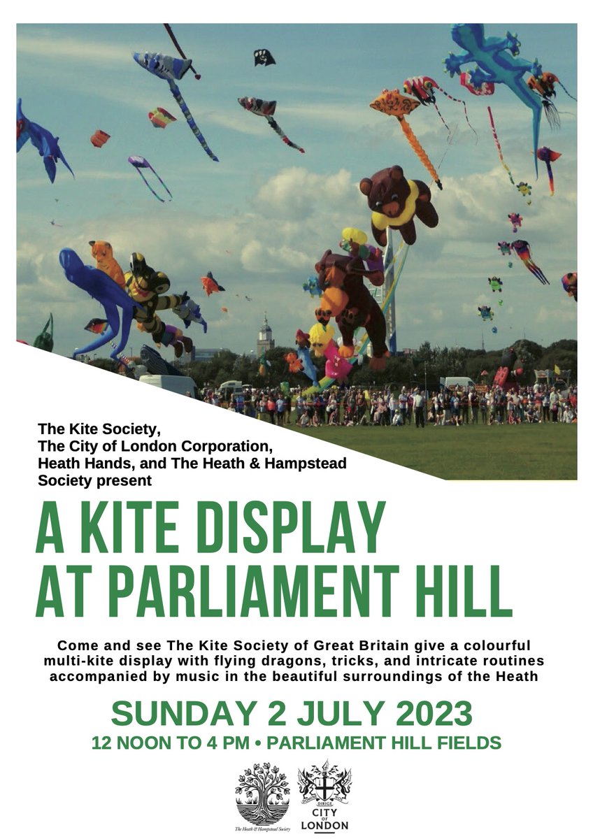Join us for this year's kite display with The Kite Society whilst visiting the Big Fair in Hampstead on Sunday 2 July 2023!

The display will be 12-4pm on Parliament Hill Fields with free entry and live music! 

#kitedisplay #kites #hampsteadheath #NW3 #London
#outdoorevents