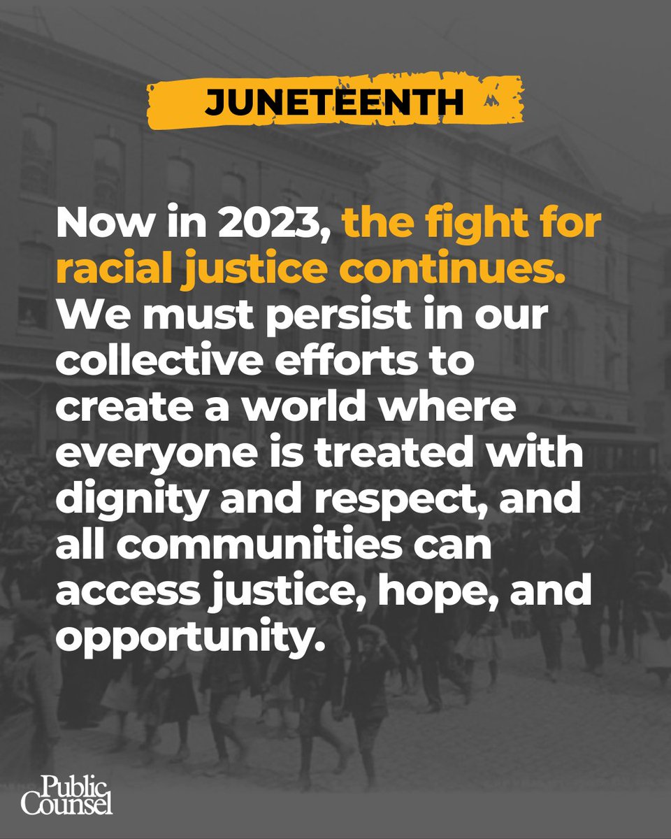 Today, we commemorate #Juneteenth, a day of liberation and progress. We honor the resilience and triumphs of the past, while acknowledging the ongoing work that lies ahead in building a future where every voice is heard and every right is protected. 1/2