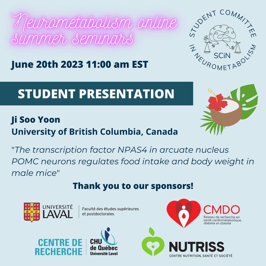 🚨🔥Join us tomorrow for our 🧠Neurometabolism Summer Seminar series featuring guest speaker @Physettes from @UQTR and PhD candidate @SamanthaJSYoon from @UBC ➡️Register now for meeting details lnkd.in/e9xt3eDX or dm for the link!