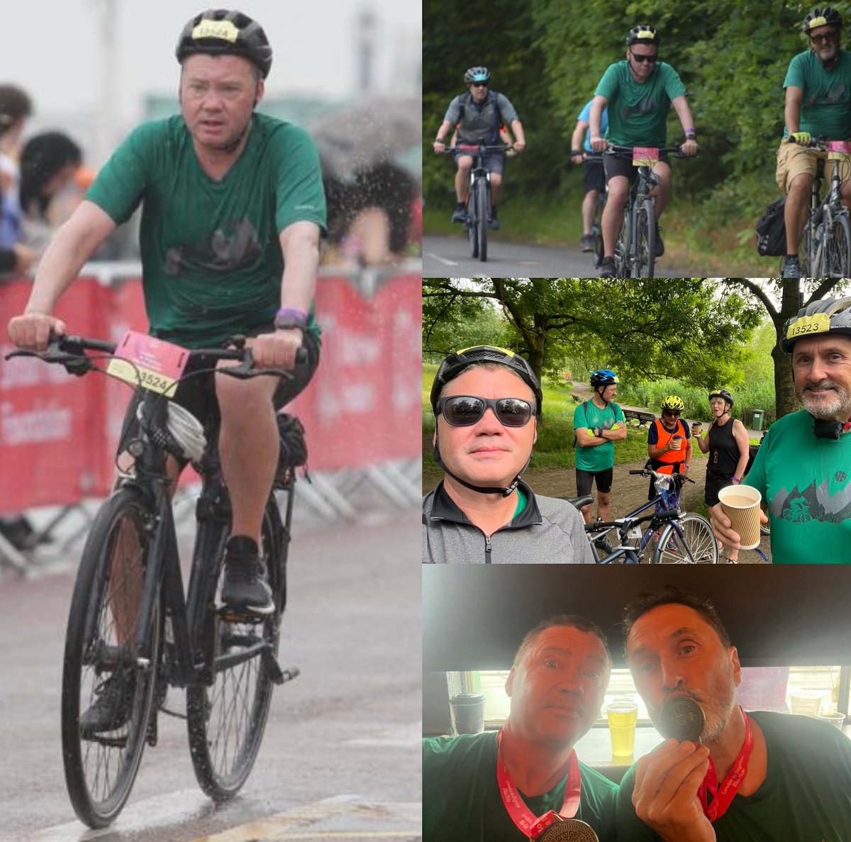 A few pics of me and four intrepid friends from the @TheBHF #LondontoBrighton bike ride yesterday. 

We all finished despite some puncture drama and an absolute lashing from the rain in an attritional last 10 miles ⛆

Ditchling beacon conquered on-bike, pain etched on  face!🤣