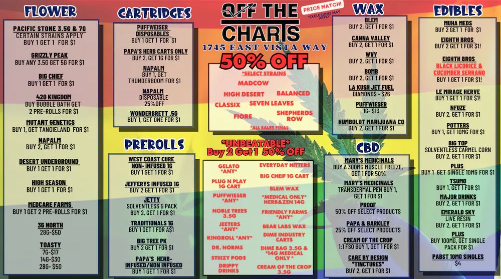 #WeekDAYDeals <a href="/OTCvista/">OTC Vista</a> are back!🤩🍃
6/19 - 6/22
#OTC #OffTheCharts #GetYourMindRight #VistaCA #SanDiego #California