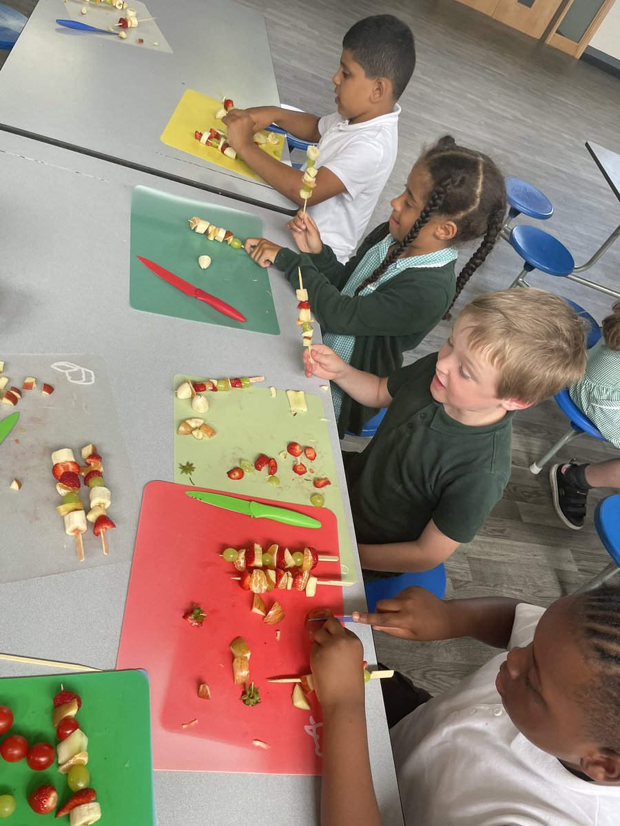 Our children enjoyed practising their cutting skills in Cookery Club - fun &amp; healthy fruit kebabs! Yummy! <a href="/st_patricks/">St Patricks Primary</a>