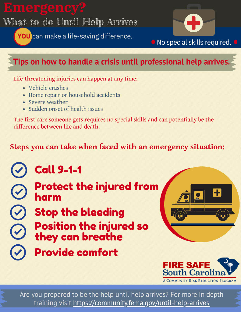 BelvedereFD7's tweet image. "Life-threatening emergencies can happen fast and emergency responders aren’t always nearby.  You Are the Help Until Help Arrives."  For mor information and further training please visit community.fema.gov/Preparedn.../s… #BVFDDist7 #FireSafeSC