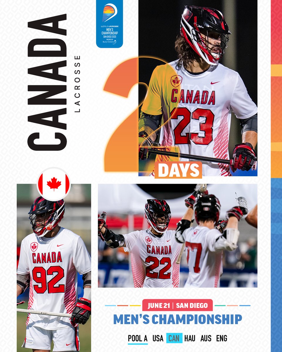 WorldLacrosse's tweet photo. 2️⃣🇨🇦

Don’t miss @LacrosseCanada in action in San Diego in two days! 

#WLMC | #SanDiego2023 https://t.co/n3wDd0dbxv