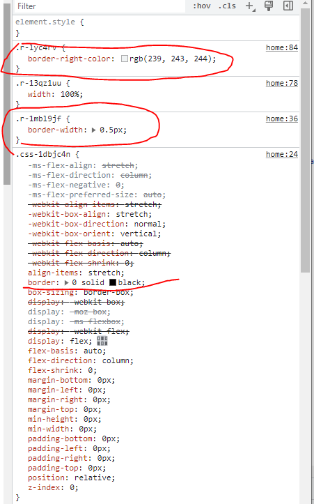 loktar00's tweet image. Heeeey @TwitterSupport @Twitter  you&apos;re passing down a class to elements with border: 0 solid black, and when setting the right border color (with a width of 0.5px) the black also is showing up.

#css #border #Ilovecss
