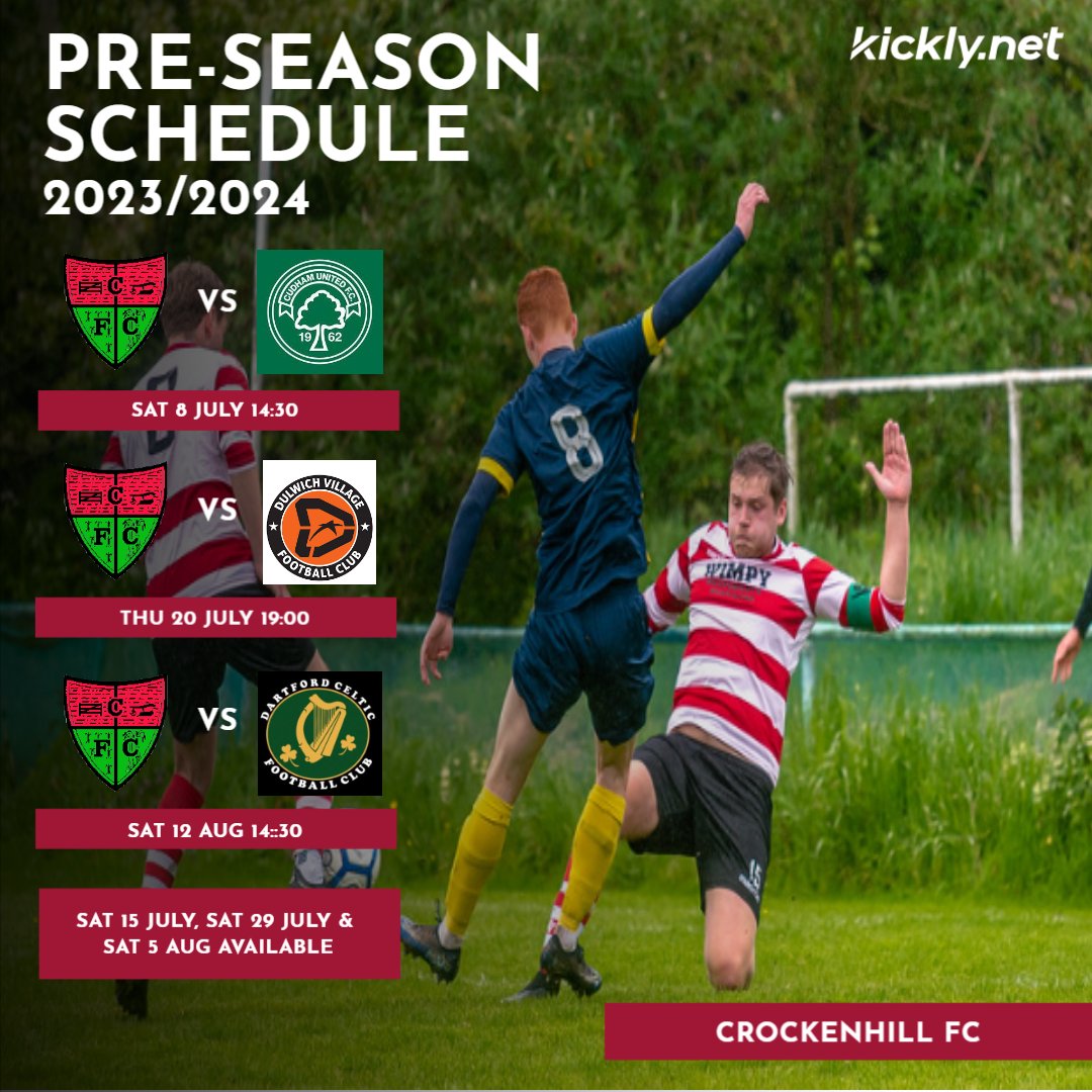 We are still looking for 3 pre season games. 
We have a pitch available, so split cost £60.
Dates available are Saturday 15th, 29th July &amp; Saturday 5th August.
Drop a DM if interested 🐊