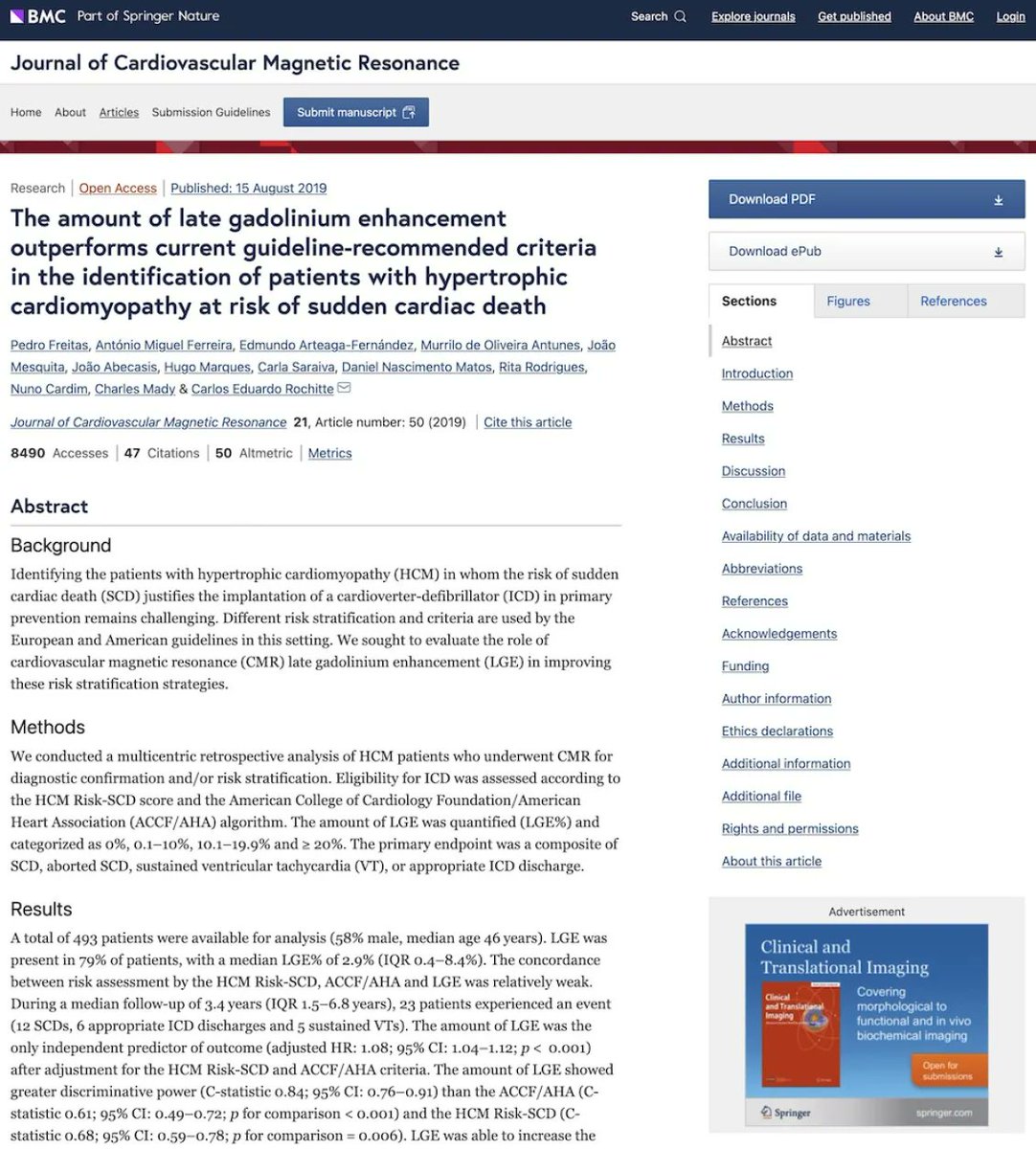 La cantidad de realce tardío de gadolinio del miocardio mejora los criterios actualmente recomendados por las guías en la identificación de pacientes con cardio[...]
📓 buff.ly/3Pk4vWD ◀️
Comentario crítico de José Alberto Ferrer Pérez en "Lo mejor de la literatura en..."