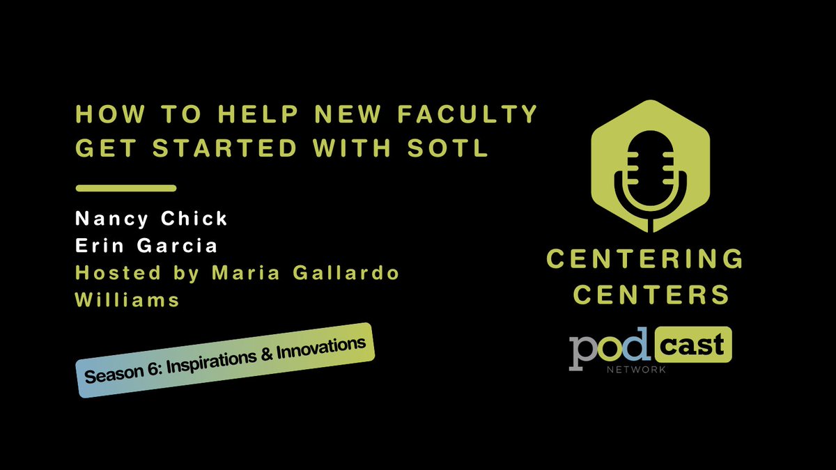 SoTL can seem intimidating for new faculty. How can we help them get started with these projects? On this episode of Centering Centers, @Teachforaliving discussed approaches to solving this problem with @DrChickLit and Erin Garcia. buff.ly/3JIpNsy