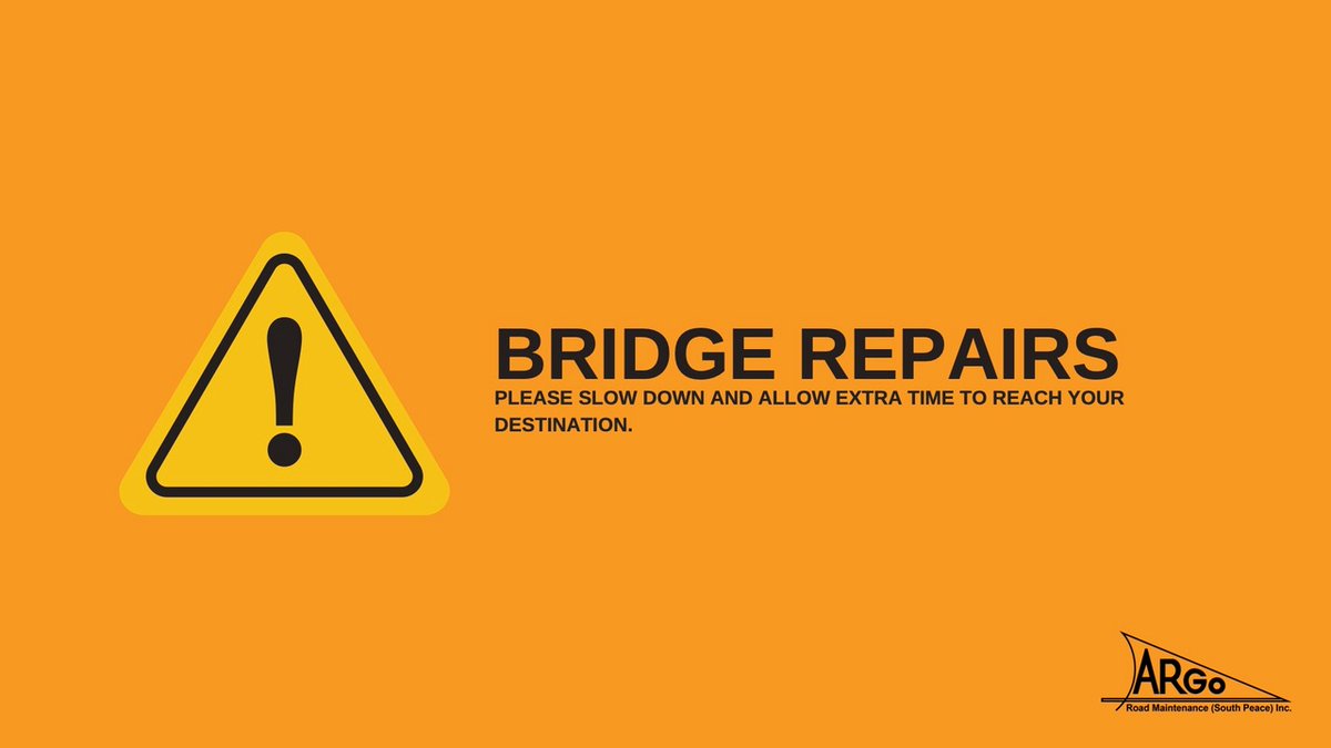CAUTION: Crews will be conducting repairs on Flatbed Creek Bridge (#7113) on BCHwy52E in the #TumblerRidge area this week. Traffic will be single-lane, alternating with expected delays.

Please slow down, give crews room to work, & obey all traffic control directions. #ConeZoneBC