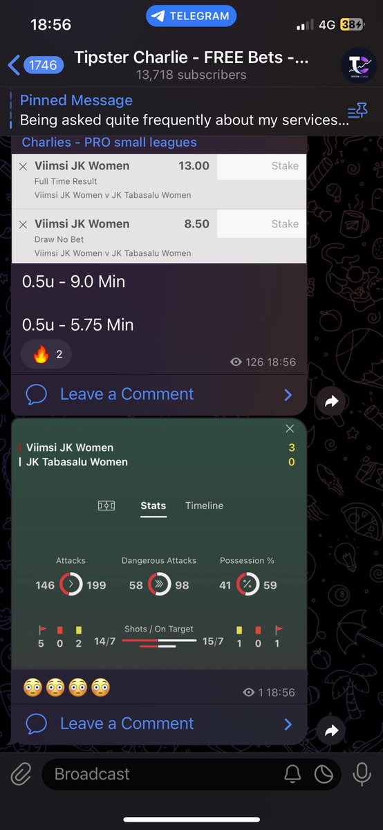 TipsterCharlie's tweet photo. How about that for a win….

Viimsi Women @ 13.00 ✅
Viimsi Women @ 8.50✅

2/2 with an easy 3-0 win 😳😳😳 https://t.co/Xcb1jAPnvx