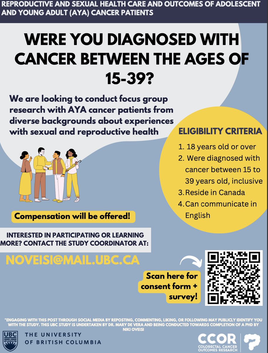 Sharing a <a href="/UBC/">University of British Columbia</a> research opportunity for sexual &amp; gender minority #AYAC people affected by cancer. 
 <a href="/maryadevera/">Dr Mary Abigail De Vera 🇨🇦🇵🇭</a>