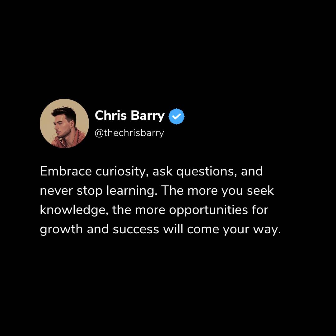 Success is not about having all the answers; it's about asking the right questions, seeking knowledge, and being open to continuous learning. #Curiosity #ContinuousLearning #GrowthMindset #PositiveMindset #SuccessMindset