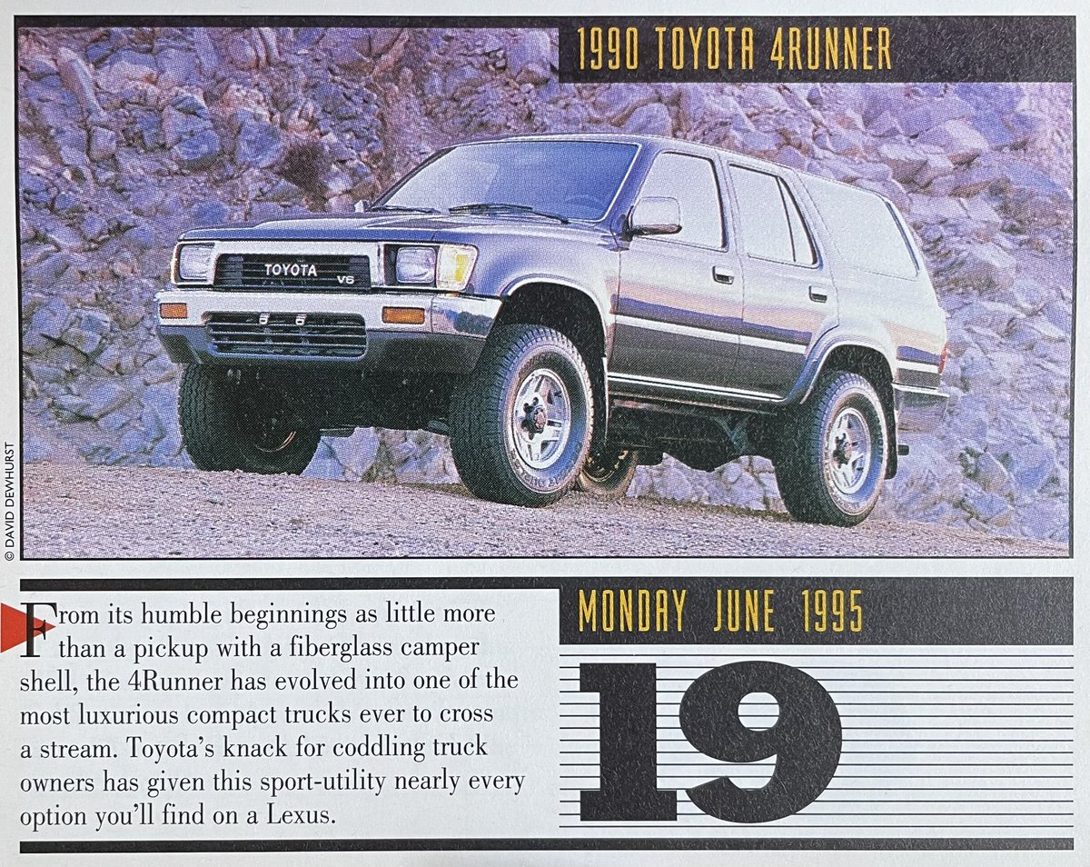 Was this even true in 1995? 

“…the 4Runner has evolved into one of the most luxurious compact trucks ever…this sport-utility (has) nearly every option you’ll find on a Lexus.”