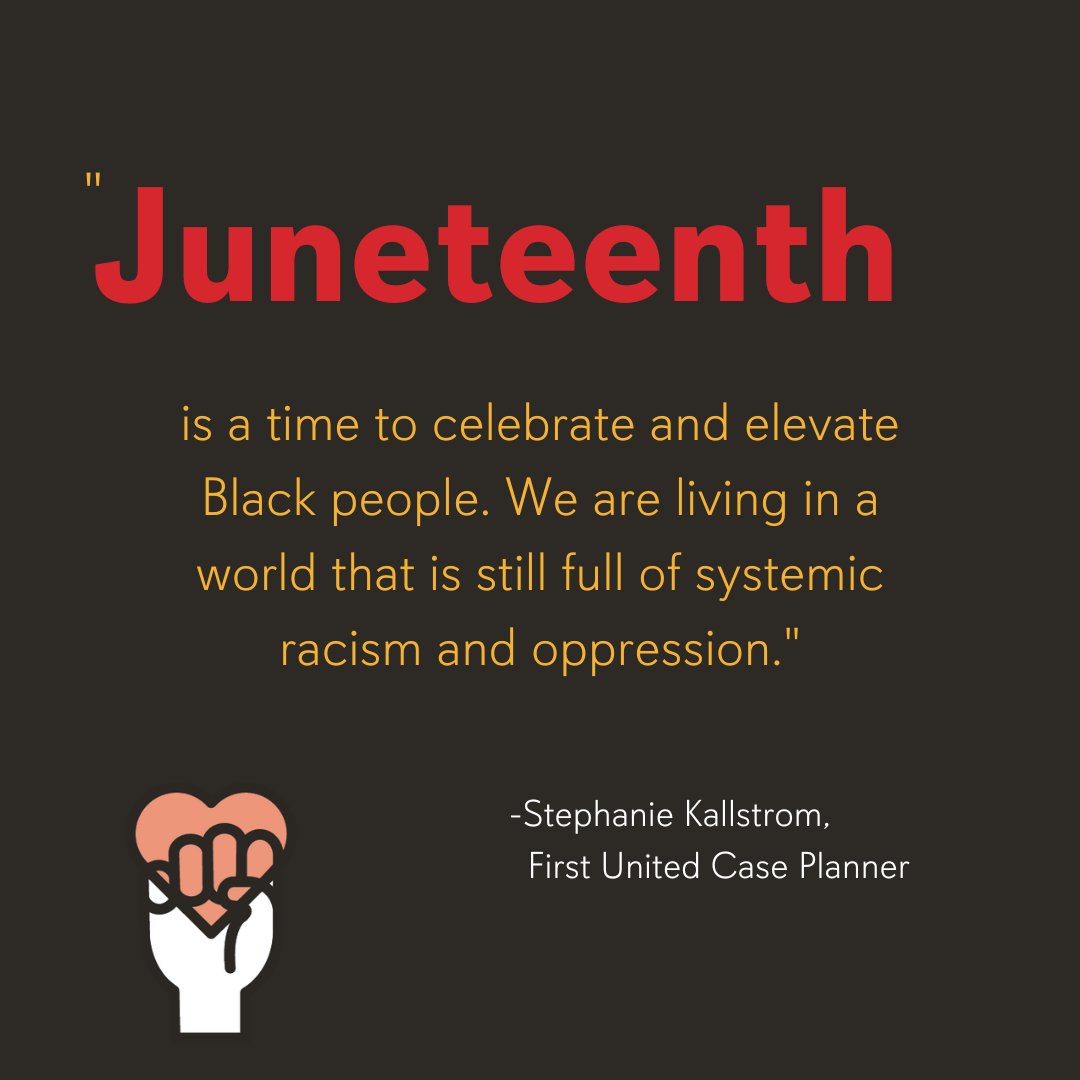 Today is #Juneteenth—an American holiday to mark the end of slavery in the US & a reminder of the ongoing fight against systemic racism & inequality. Read last year's Juneteenth blog by Stephanie Kallstrom, Case Planner for FIRST UNITED: firstunited.ca/news/juneteenth #jubileeday