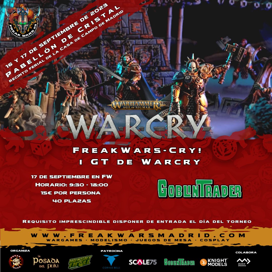 freakwarsmadrid's tweet image. ☠️I GT FreakWars-Cry☠️

📆 17 de Septiembre de 2023
⏳ INICIO - 9:00h
⌛ FIN - 18:00h
💶 15€ + Entrada del evento (Incluimos un desayuno y pequeño recuerdo del torneo con la inscripción)
👤 40 plazas

Patrocinan: #goblintrader

Inscripciones 👉 freakwarsmadrid.com/actividades/to…