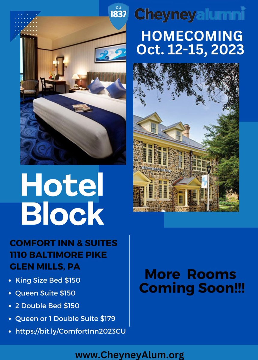 CUACP1837's tweet photo. Save the Date! Homecoming is October 12-15th! Get a head start and book your rooms today! 📷 Early Release of 1 of the Homecoming Hotel Room Blocks!  Book now🩵 https://t.co/pbNfLpzt10 https://t.co/EoPTiOTMri