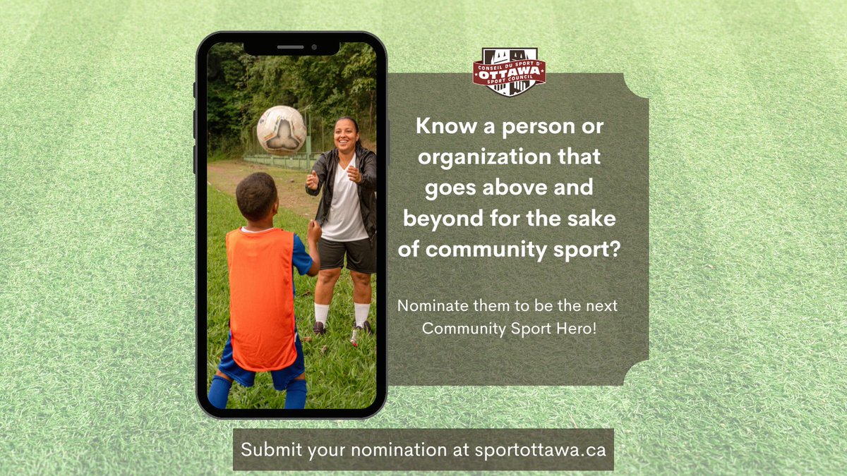 Know a #CommunitySport volunteer who goes above and beyond? Or a club that breaks down barriers through inclusive programs? Nominate them as a community sport hero! Visit our website to submit your nomination ➡️ sportottawa.ca/nominate-your-…