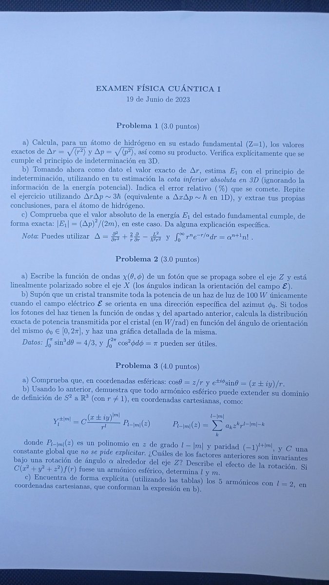 Examen de recuperación de cuántica 1 ¿Que opináis?