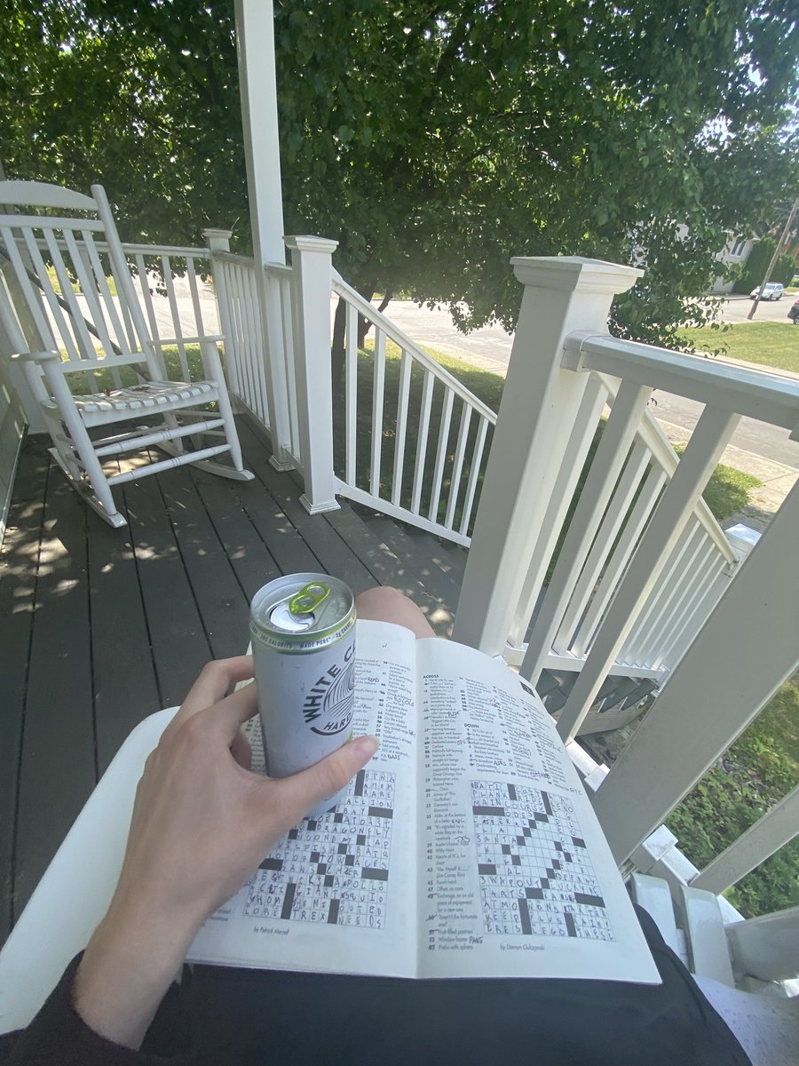 Easy living. Crisp cool white claw. Easy monday crossword. Shady porch. I’m a simple girls nights in mushroom flatbread pizza
