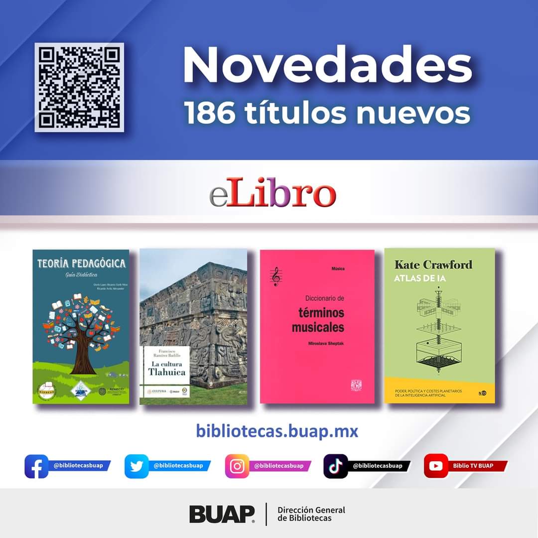 #BibliotecasBUAP
#utilizalabibliotecadigitalBUAP

NOVEDADES
eLibro
182 Títulos Nuevos
tinyurl.com/bdhwrjkr