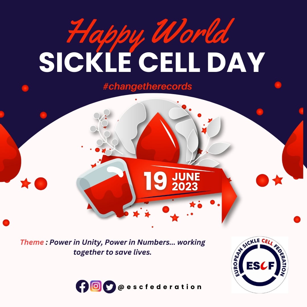 Power in Unity, Power in Numbers! We highlight the crucial need for more blood donations among people of #African heritage to improve the treatment of SCD pts in Europe. Let's work together to #changetherecords by donating blood today! Join US by sharing the theme. WSCD2023🩸