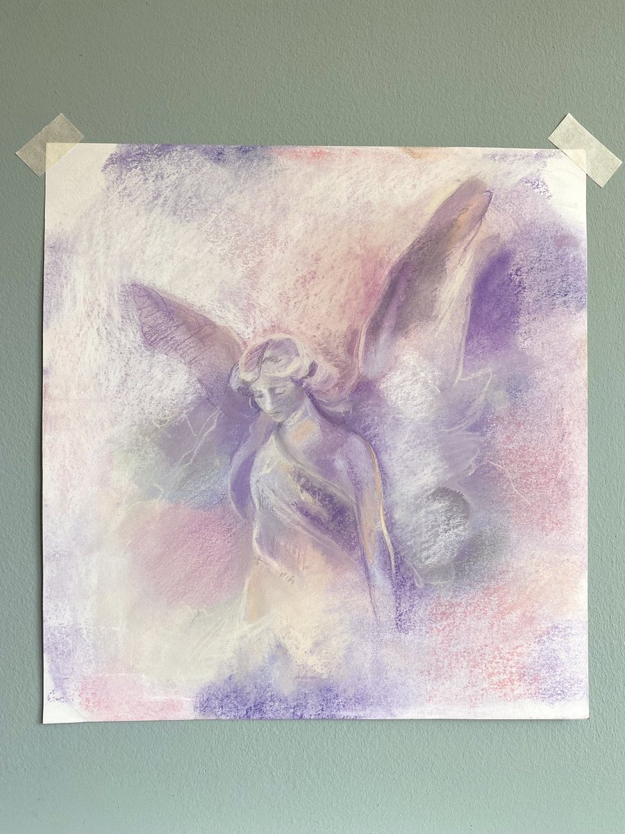 TabithaMacbeth's tweet photo. “Somewhere in between”…original pastel &amp; pencil drawing now listed: https://t.co/9M9qPFW9OB
A signed, ethereal drawing of an Angel. 285 by 300mm. Free shipping! 

#womaninbizhour #CraftBizParty #angel #ArtistOnTwitter #UKMakers #stoneangel https://t.co/0JEgUZT8sc