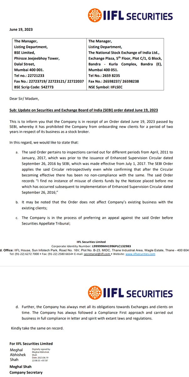 iiflcapital's tweet photo. @REDBOXINDIA IIFL Securities' clarification regarding the SEBI order dated June 19, 2023 https://t.co/ecpmrEaseh