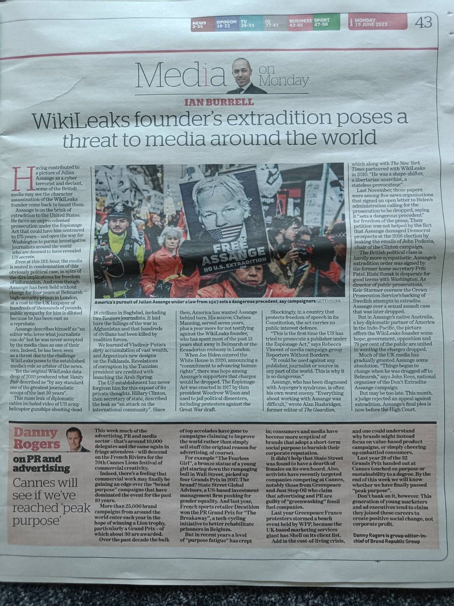 Very strong piece by @iburrell in @theipaper today

#FreeAssangeNOW