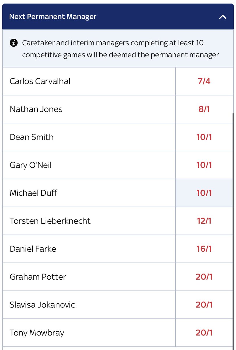 Next permanent #SWFC manager odds on <a href="/SkyBet/">Sky Bet</a>. 

💭 Who do you want?

Comment below. ⤵️

#SWFC • #WAWAW