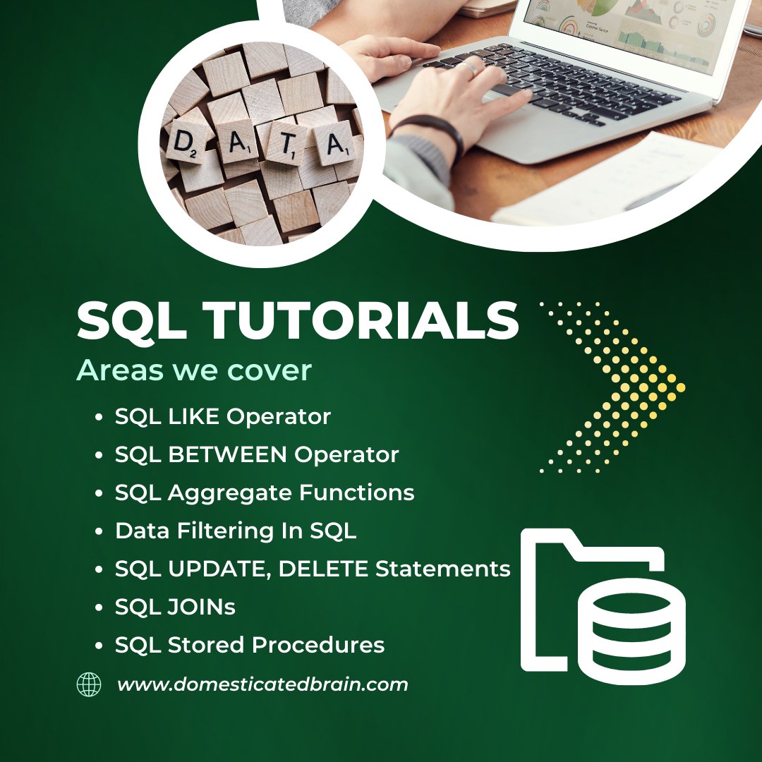 SQL Tutorials 

Link - domesticatedbrain.com/category/tutor…

#SQL #100DaysOfCode #WomenWhoCode #DEVCommunity #DevOps #code #coding #MySQL #Python #php #Java #Database #codinglife #programming