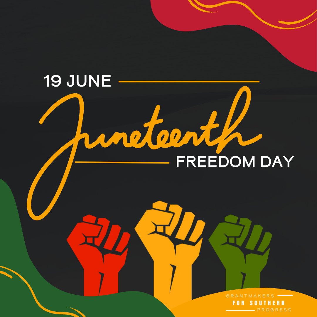 Juneteenth celebrates the day Black enslaved people were told slavery had ended. We celebrate today and continue its legacy by building a South that honors our humanity, fights for our freedom, and ensures our path to justice remains well lit. #FundSouthernProgress #Juneteenth