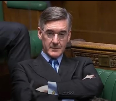 Having just been put firmly in his place by Harriet Harman, Jacob Rees Mogg does his very best to hide his simmering anger, and fails.
