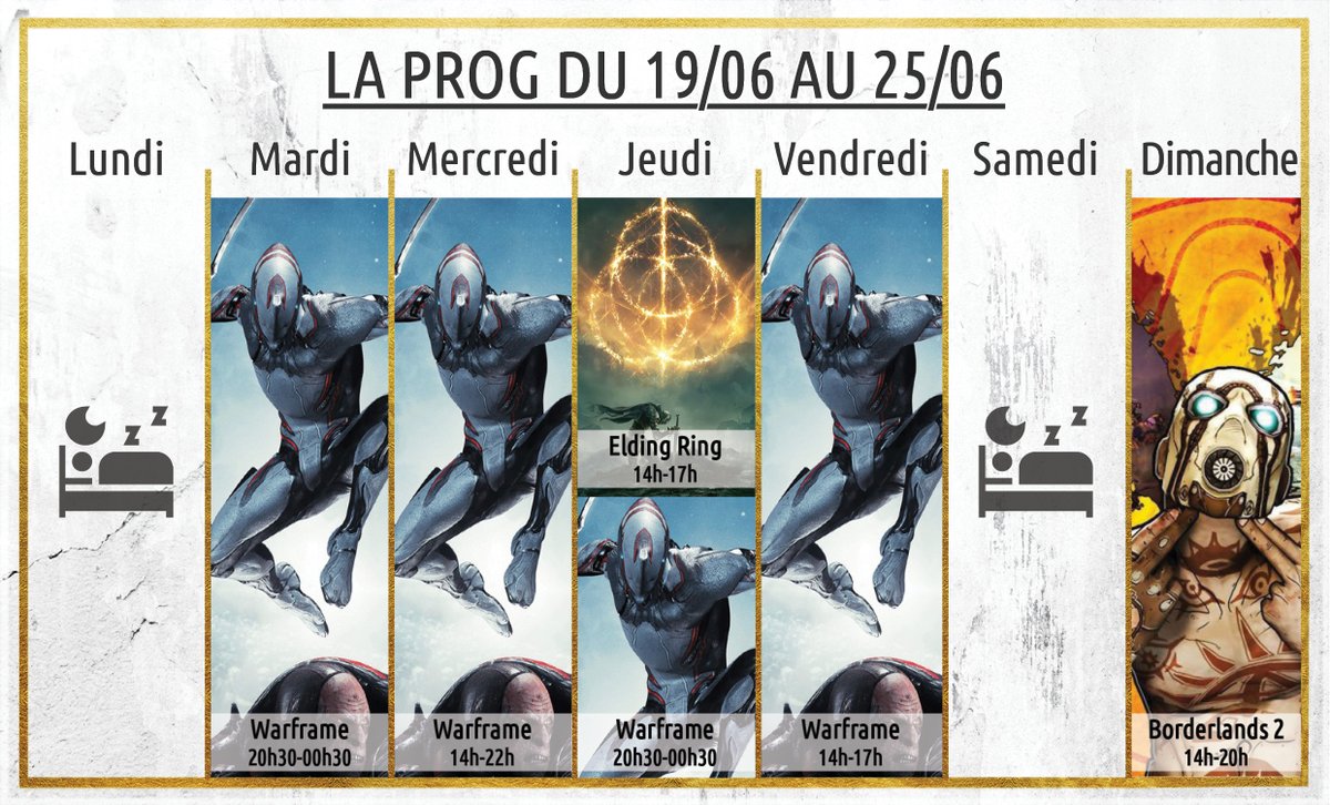 Les semaines de #stream passent si vite !
Voici celle pour cette semaine, avec Mercredi 21 : la mise à jour de #warframe ! On testera ça day one ! (pour une foi mdr)

On se voit sur #twitch😉 : twitch.tv/likhann_

#kullervo #twitchstreamer #streamer #live