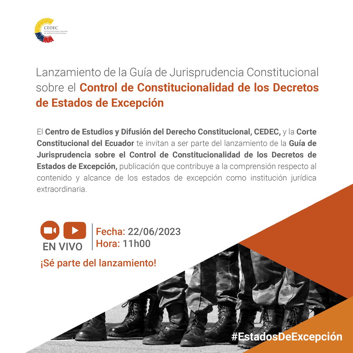 CedecEcuador's tweet photo. 📙 ¿Quieres conocer el desarrollo jurisprudencial de la @CorteConstEcu sobre los #EstadosDeExcepción?

📚Próximamente podrás consultar nuestra guía de jurisprudencia constitucional y conocer más sobre el Control de Constitucionalidad de los Decretos de Estados de Excepción. ⤵️ https://t.co/vH95AhteAt
