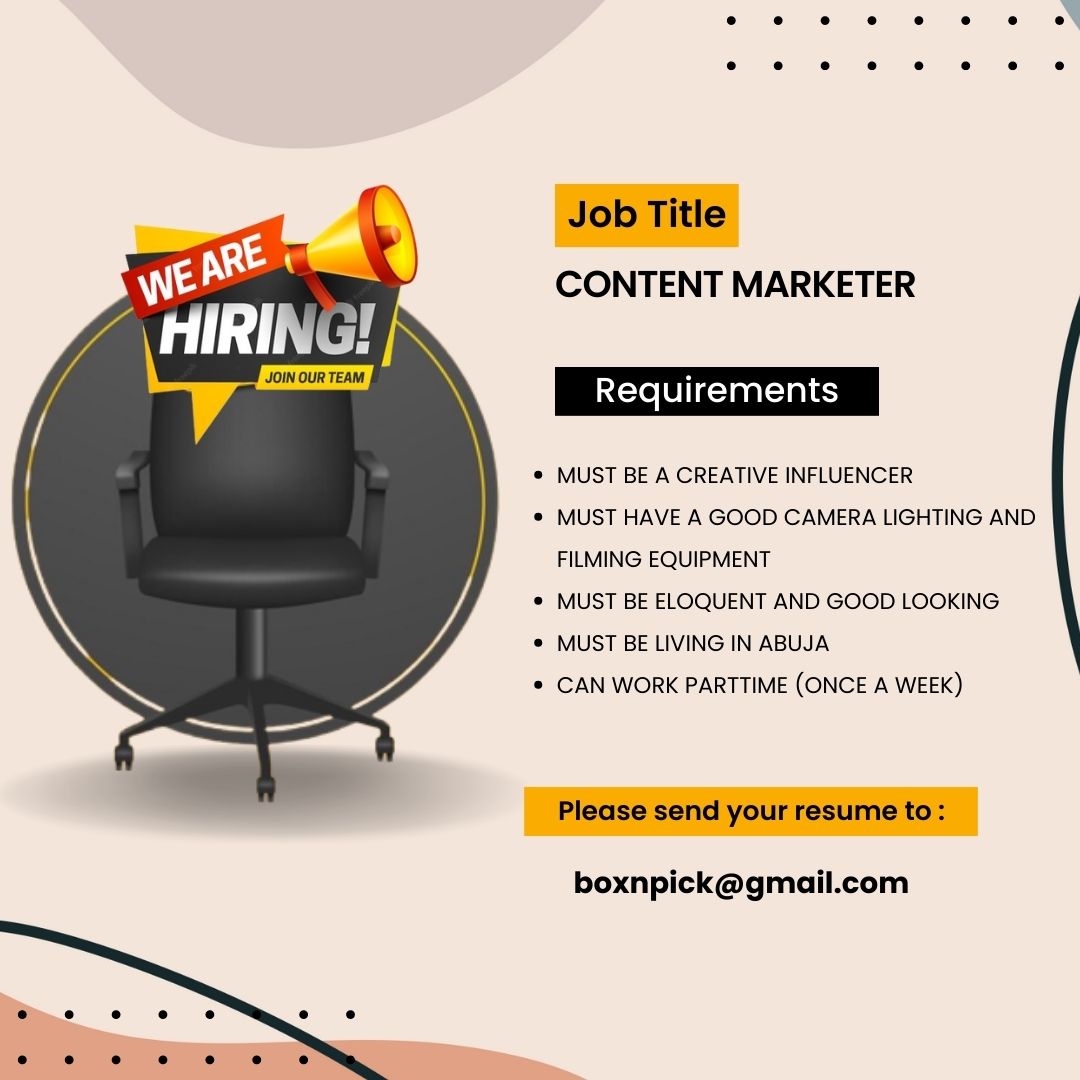 We're hiring, kindly send your CVs across

#AbujaTwitterCommunity 
#Abujajobs