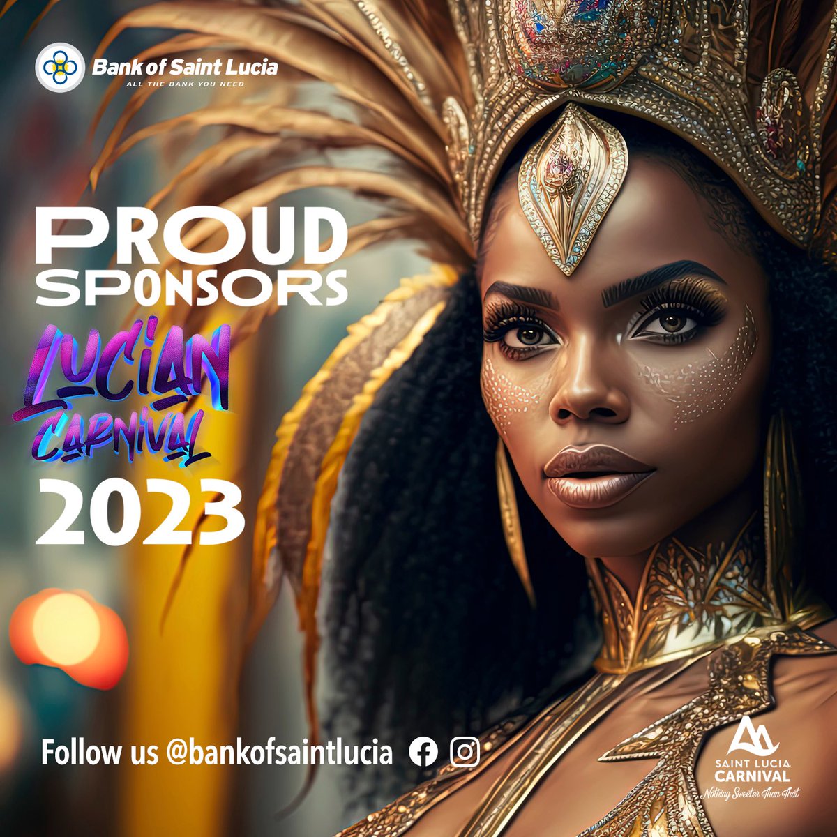 BankofSLU's tweet photo. #proudsponsor #bosl #bankofsaintlucia #allthebankyouneed #bosldigital #getonlinenotinline #missbosldigital2023 #carnival2023 #luciancarnival2023 https://t.co/lJUyo39LVf