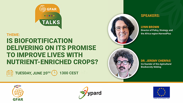 🗓️ Save the date! Tomorrow, we're thrilled to host #GFARTalks with speakers Lynn Brown and Jeremy Cherfas. 

🎙️ Join us as we explore the potential of biofortification in improving lives through nutrient-enriched crops.

Register now to secure your spot!  
buff.ly/3qgdVrs