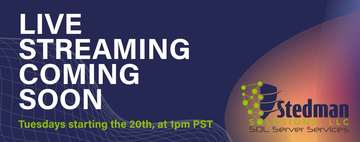 SqlEmt's tweet image. Tune in Tomorrow!
Our first SQL live stream!
Submit your questions to be answered.
stedman.us/livesql
#SQLserver #SQLserverQandA #StedmanSolutions
