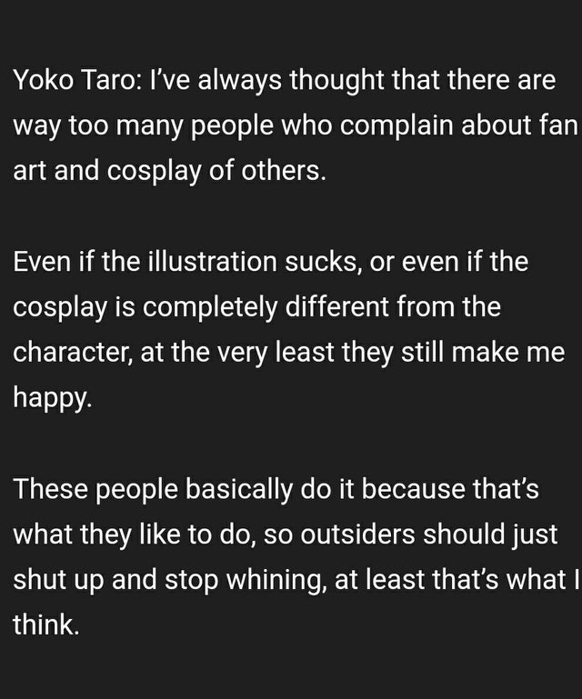 yoracrab's tweet photo. Yoko Taro has been spitting for years https://t.co/aL9nSQy0qF