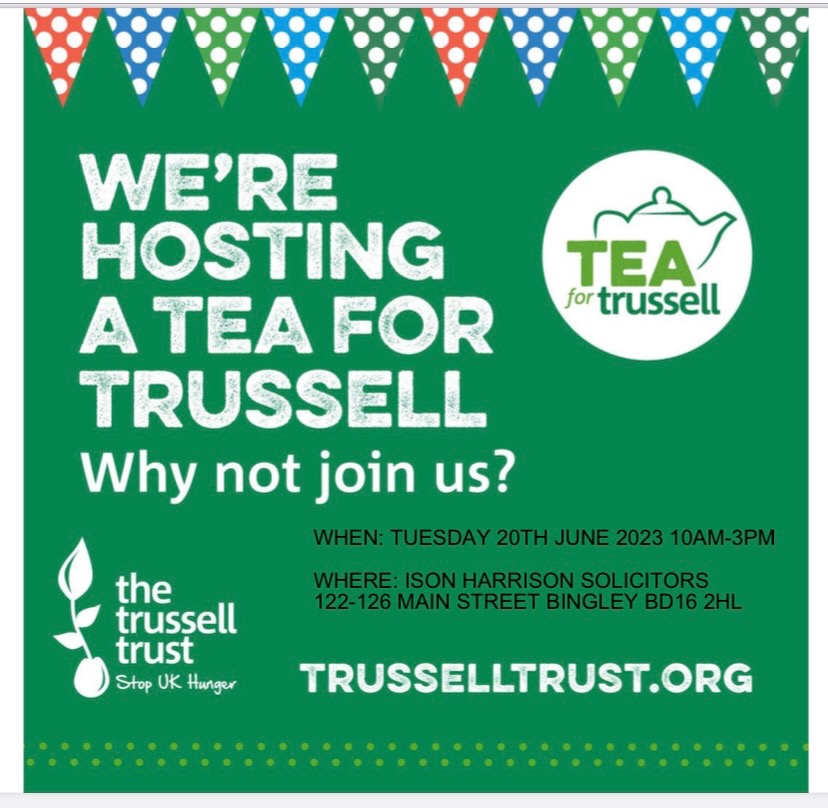 Join us tomorrow between 10-3pm at our office for our Tea for Trussell event. We've been baking lots of sweet treats all in aid of this fabulous charity @TrussellTrust. All are welcome, and we hope to see you there and to raise lots of money.