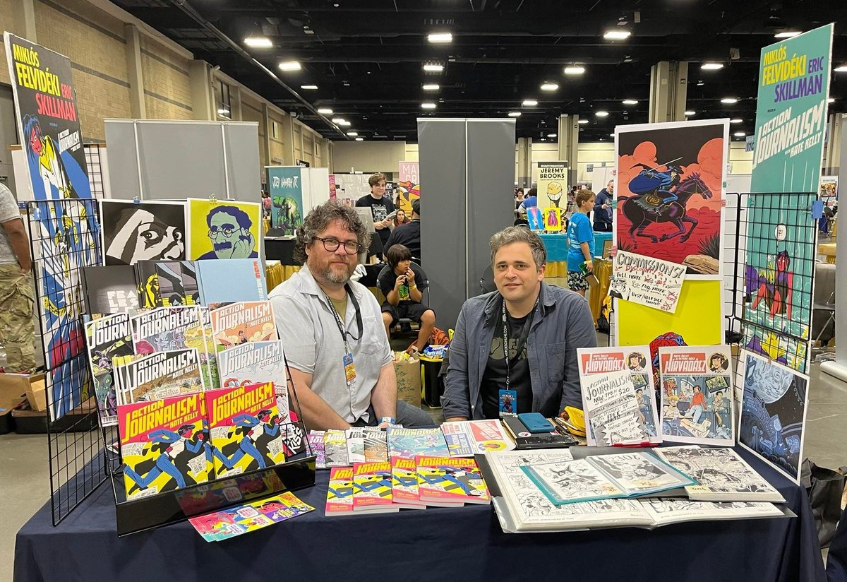 MiklosFelvideki's tweet photo. Thanks @heroesonline for giving us and our new book Action Journalism a table at indie island and to all the amazing people who came up to us during the show. Had a great time! @EricSkillman @OniPress https://t.co/EnYXiAkczz