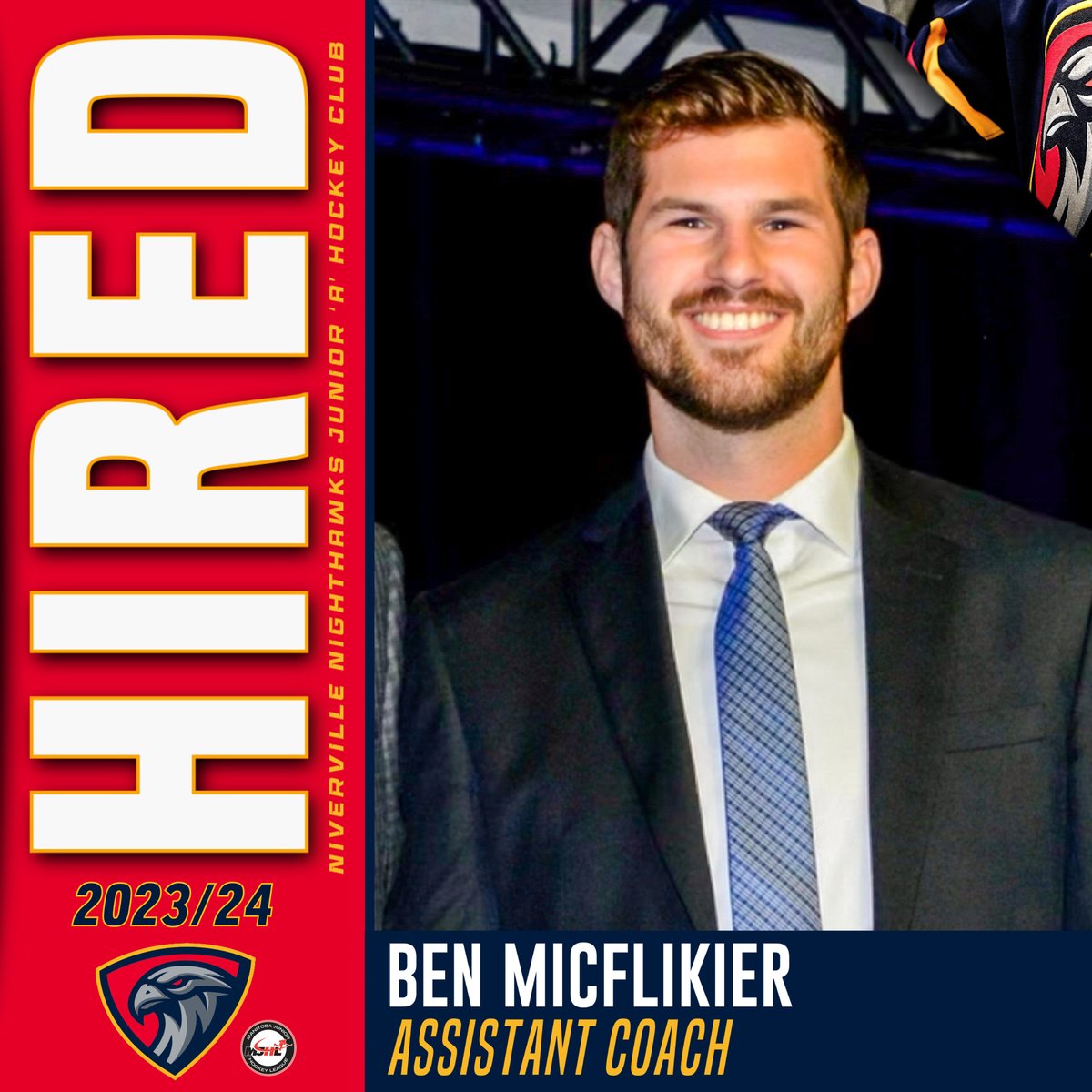 The Nighthawks are pleased to announce the hiring of Ben MicFlikier as an Asst Coach for the 2023/24 season. Ben played in #theMJ two seasons and most recently spent time as a coach for the St. Paul's Crusaders & the St. Boniface Riels.  Welcome to the flock Ben! #takeflightMJ