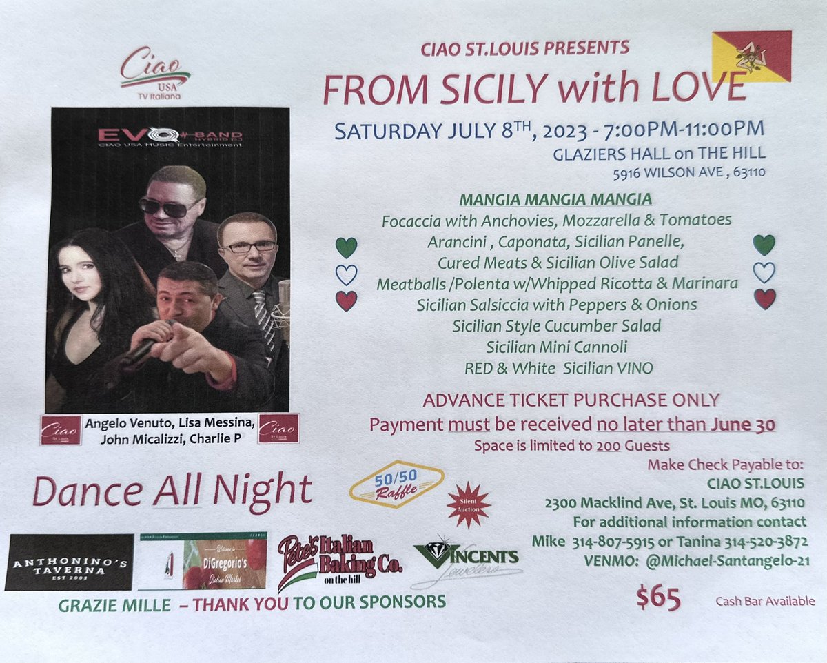 iceymike62's tweet photo. From Sicily With Love!🍝🍷 
Get ready to indulge in a night filled with mouthwatering Italian delicacies, refreshing drinks, dancing, and captivating live music! 🎉🎶 
Don't miss out 💃🇮🇹 
#FromSicilyWithLove #ItalianCuisine #LiveMusic #DanceTheNightAway https://t.co/UdhCwqB3oU