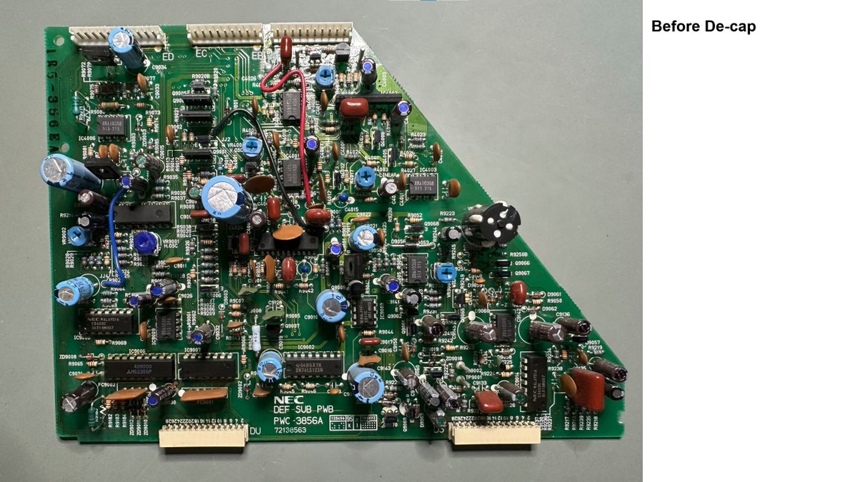 myretrofix's tweet photo. Started the long journey of a NEC XM29 Recap and created some Cap Maps / Lists.  The hope is someone will find these useful.  Starting with what I believe is the board that gives most people issues - DEF-SUB-PWB https://t.co/IYT6SUTA5B