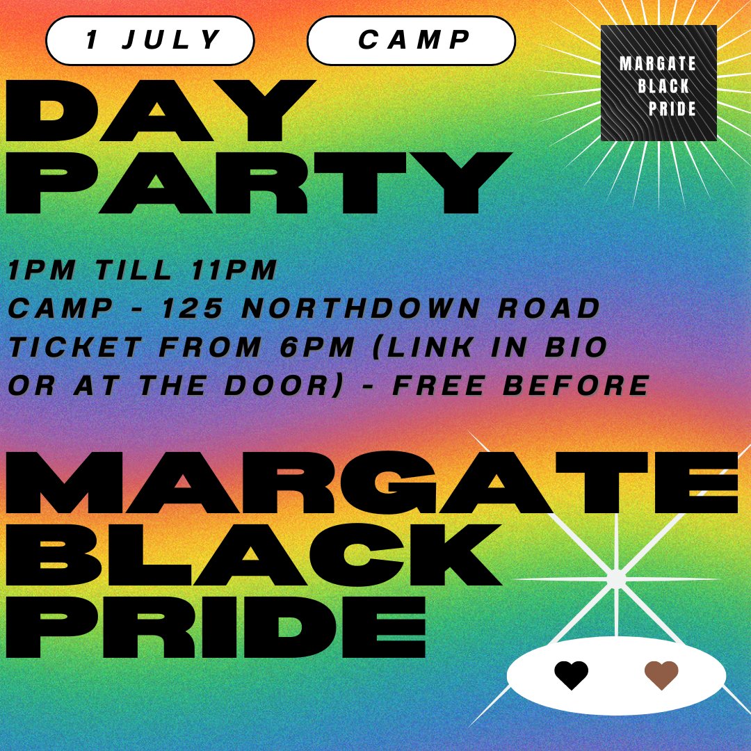 margateblkpride's tweet photo. Join us at Margate Black Pride's Day Party at Camp! 🌈🎉

🗓️ July 1, 1PM-11PM 📍 Camp
Calling all Black and Brown LGBTQIA+ community members and allies! Let's celebrate equality and acceptance together under the summer sun. 🌞🎶

Tickets via the link in our bio and at the door. https://t.co/6AFePu8slK